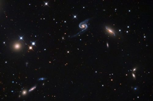 Galaxies: NGC 5921. NGC 90 (top center) and its spiral companion to the right, NGC 93 and NGC 6085Cr
