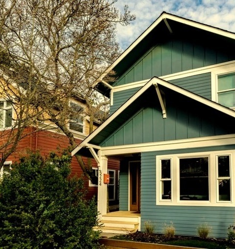 Fiberboard - ExteriorAn Illustration Of A Mid-sized, Blue, Two-story, Concrete Fiberboard Exterior Home