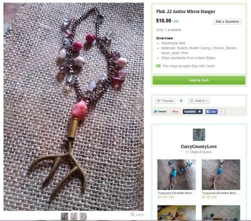 www.etsy.com/shop/CurryCountyLove Pink Turquoise Antler .22 Car Charm! Hangs on your Rear View Mirro