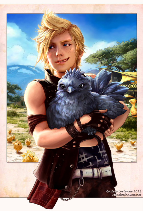  New version of my FFXV Prompto “Pickin’ Up Chicks” painting with a background com