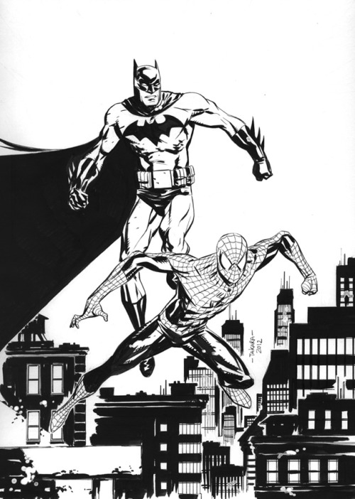 mtakara:commission - Batman, Spider-Man - inks by *marciotakaraFollow!