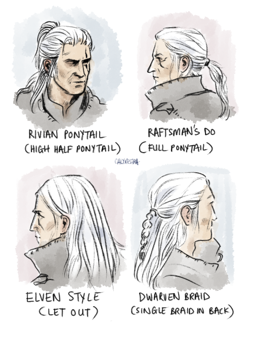 calyxestra: Witcher 2 hairstyles! Trivia: the low half ponytail (hairstyle at start of main game in 