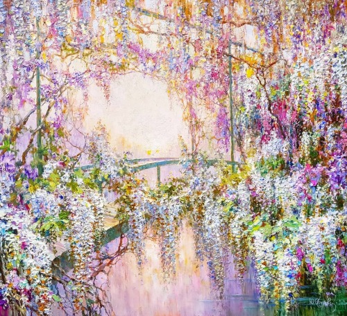 florealegiardini:Wisteria at dawn. C. 2020,Yuriy ObukhovskiyOil on canvas