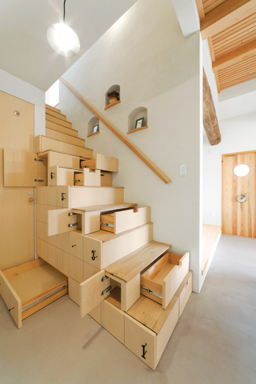 cjwho:Custom-built kaidan dansu, or staircase cabinet by Kotaro Anzain traditional Japanese houses, 