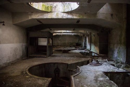 The abandoned Wagakawa Hydropower Plant sits nestled among a sea of trees on the side of a mountain 