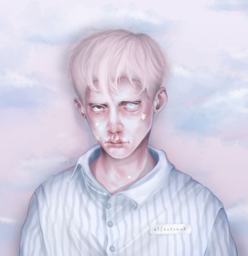 A sad pastel boi for you all. Also he is rocking my merch &lt;3