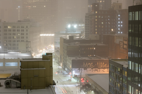 Snowy Seattle, February 13, 2021. Covid times from our balcony on 3rd &amp; Lenora.