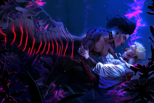 A cursed pirate gets saved by a mermaid&hellip; My piece for mermay!! With mine and @  Indi