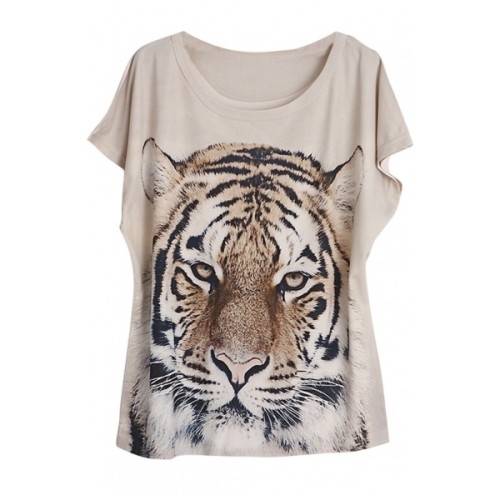 Round Neck Batwing Short Sleeve Tiger Print Loose Tee ❤ liked on Polyvore (see more short sleeve tee