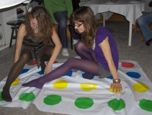 Porn Pics tightsobsession:  Playing twister in tights.