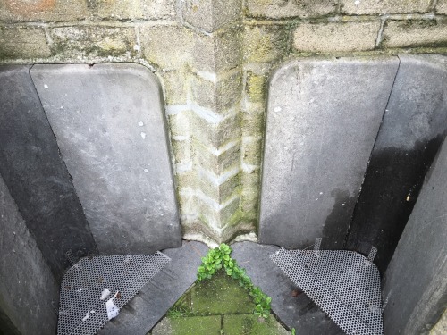 worldofurinals:  A real old fashioned public urinal at the park in gent.  2/3 hidden away in the bushes with a single light, so smelly 😖