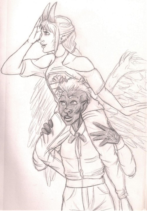 adaine:conderkyl:strong girlfriend is strong[id: black and white sketch of ayda and fig from fantasy