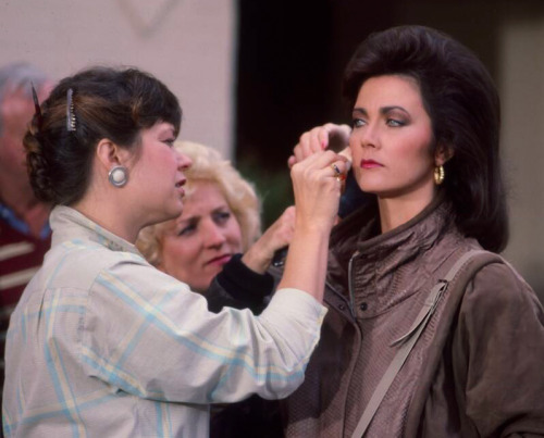 Lynda Carter on the set of Partners in Crime, 1984