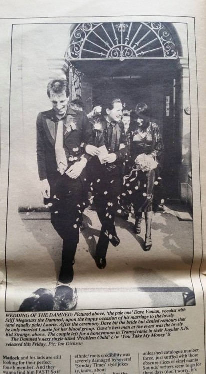 dykevanian:A Sounds article on Dave and Laurie Vanian’s wedding. Happy World Goth Day!