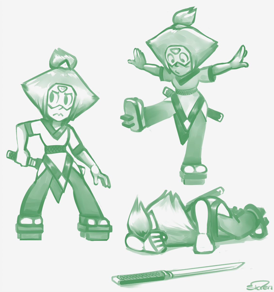 sidenart:  Having lost favor with the lord diamonds and cast out, the ronin Peridot