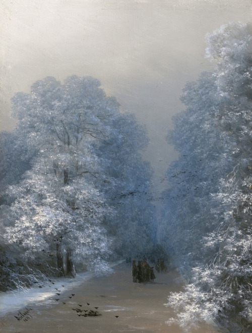 Winter Landscape.1876. Oil on panel. 22 x 17 cm. Art by Ivan Konstantinovich Aivazovsky.(1817-1900).
