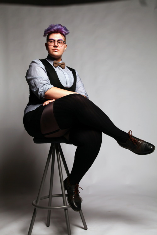 meduusalammikko:  Some of my favourites from yesterday’s shoot. I specifically wanted to over-emphasize my thighs and hips to contrast with the shirt, bowtie and waistcoat combo. Photos by Katarina Sällylä. 