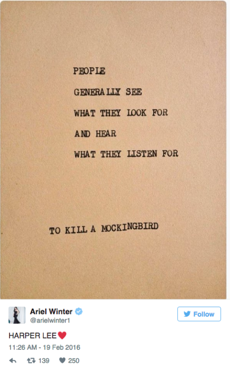 entertainmentweekly:  Celebrities react to Harper Lee’s death Everyone is taking to Twitter to pay their respects. 