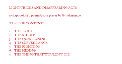 LIGHT-TRICKS AND DISAPPEARING ACTS : A Chapbook By Me,@sheherazade, Of Seven Poetry/prose Pieces. Themed
