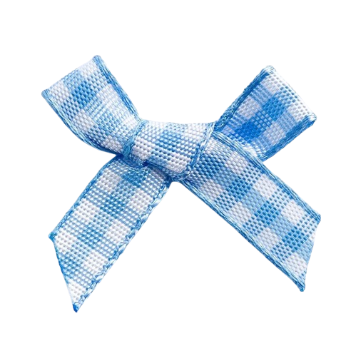 transparent image of a small light blue gingham ribbon bow