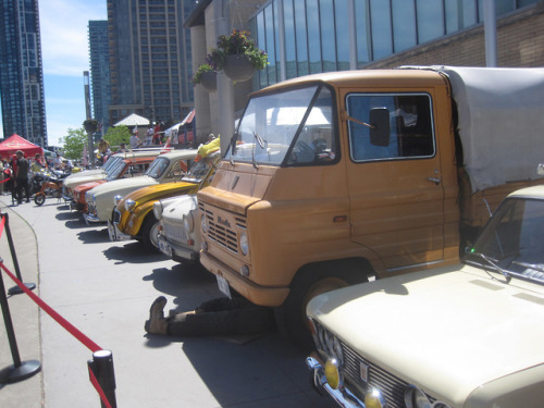 Display of Communist era cars common in Poland in the 1980s (except that golden “duck”), during Miss