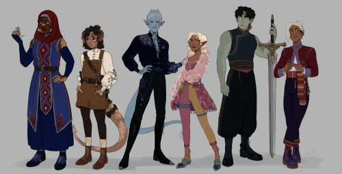 The completed lineup of my dnd party is here!individual illustrations!: [Thoia] - [Firi] - [Nym] - [