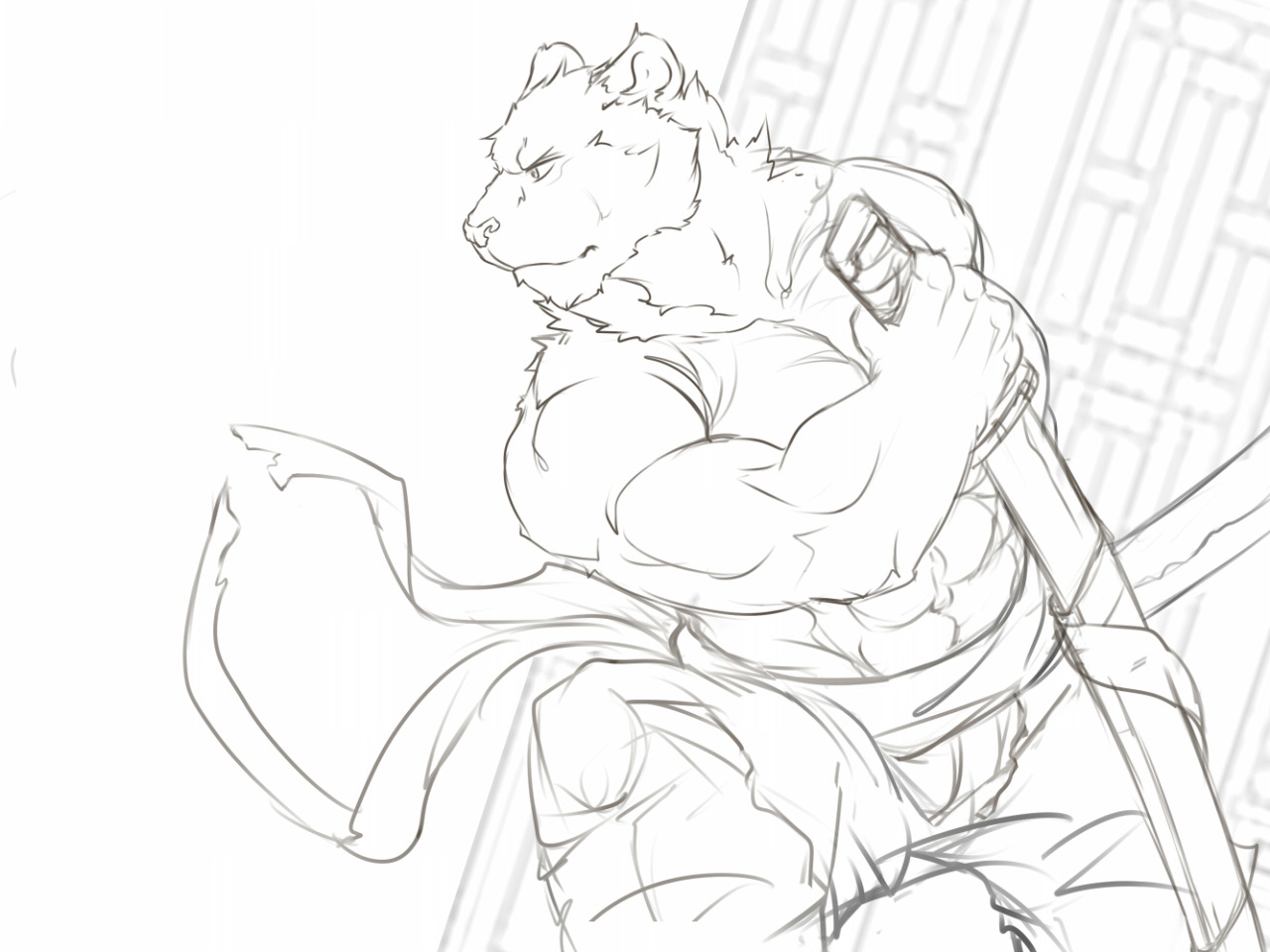 ralphthefeline:    Some feline swordsman dude. Might color it later when I feel more