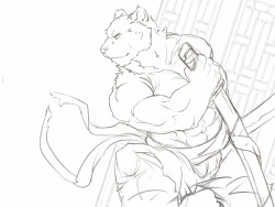 Ralphthefeline:    Some Feline Swordsman Dude. Might Color It Later When I Feel More