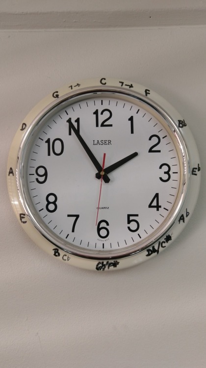 lmaoo someone drew the cycle of fifths on this clock in a practice room im in
