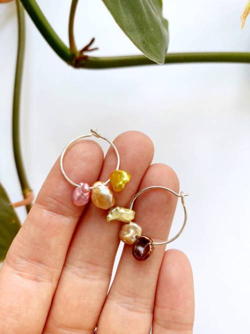  Rainbow Pearl Hoop Earrings by StefanieSheehan 