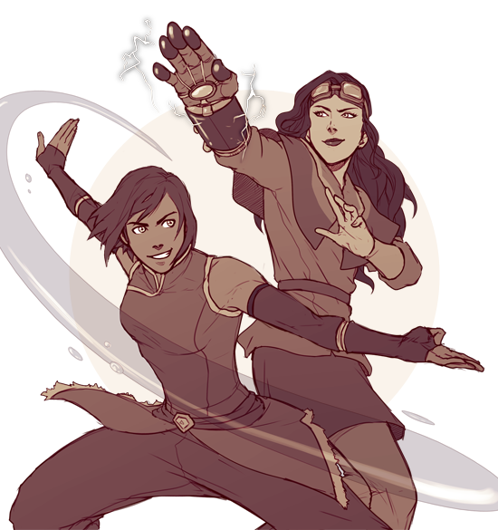 jayylart:  Closeup of Korra and Asami sketches for dodger. They wanted Asami wearing