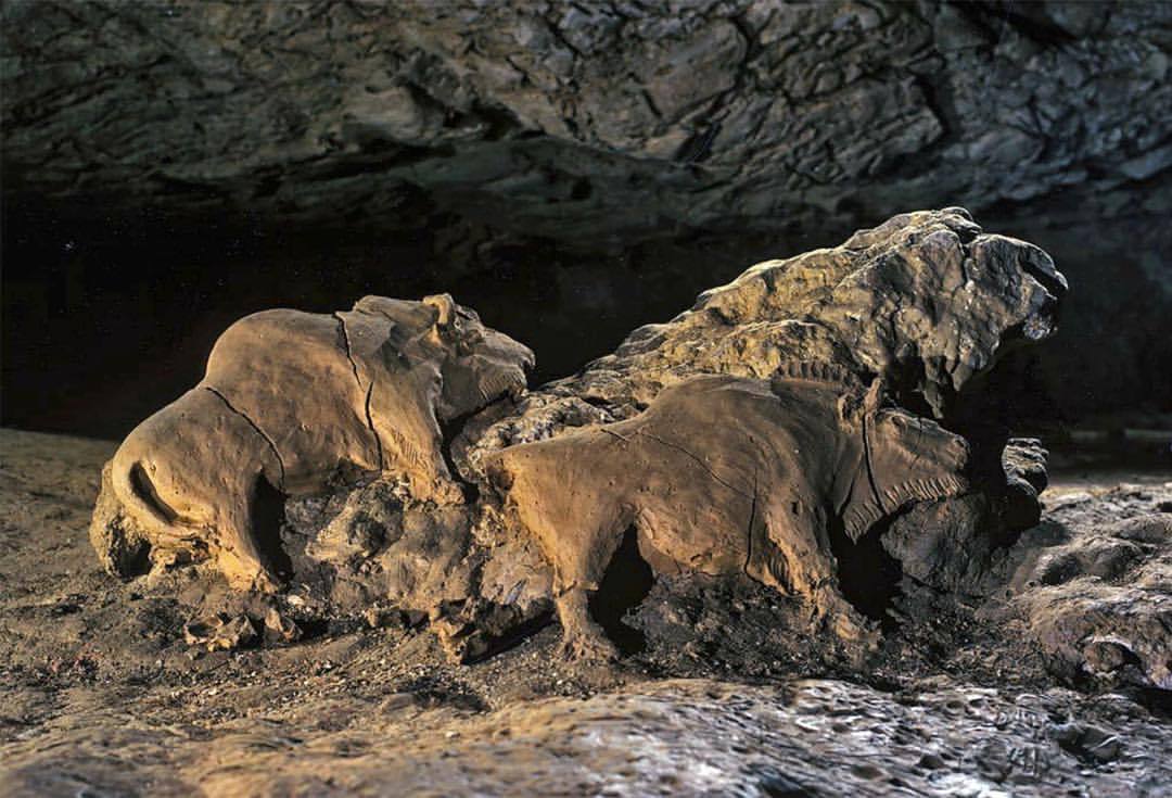 14000 years old bisons sculptures found in Le Tuc d'Audoubert cave. Ariege, France #history #france #ancient #prehistory #bison
