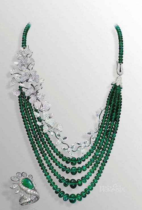 Emerald &amp; Diamond Necklace and Ring by David Morris 