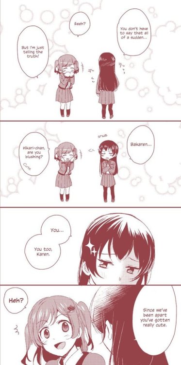 wholesomeyuri: ✧･ﾟ: *✧ Exchanging Compliments ✧ *:･ﾟ✧♡ Characters ♡ : Hikari Kagura ♥ Karen A