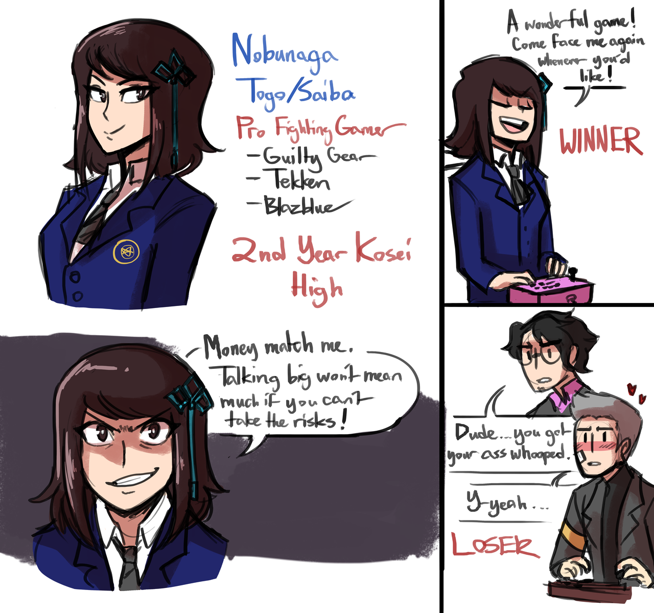 scruffyturtles:   Hifumi Togo has been revealed for the AU!  She’s married to