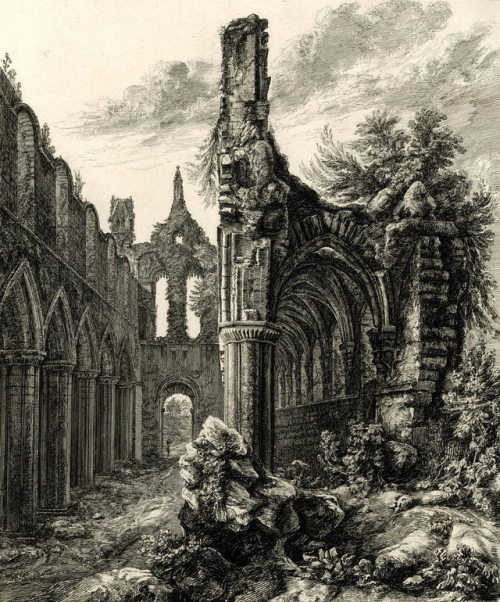 scribe4haxan:The Ruins of Kirkstall Abbey (1823 / Etching) - George Cuitt II 