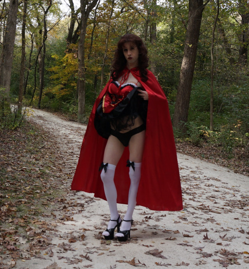 Happy Halloween!  Sissy red riding hood alone in the forest&hellip;.hope there’s some