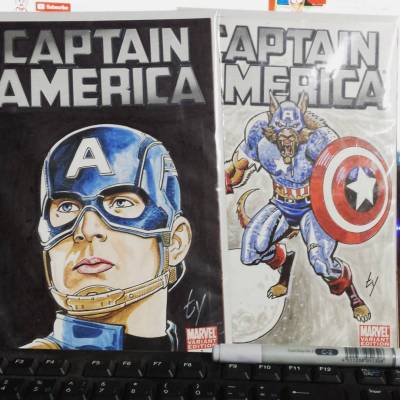 Still clearing out the stash of old sketchcovers. Request from Keiren for Cap-Wolf, quick portrait of Chris Evans ( my youngest ’ favourite Avenger). #captainamerica #chrisevans #capwolf #cap-wolf #comicbooks #conventionsketches #sketches...