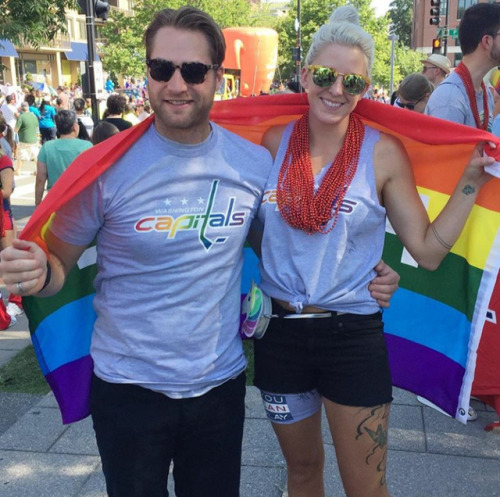 gayjakegyllenhaal:Braden Holtby of the Washington Capitals and his wife Brandi at Capital Pride DC (