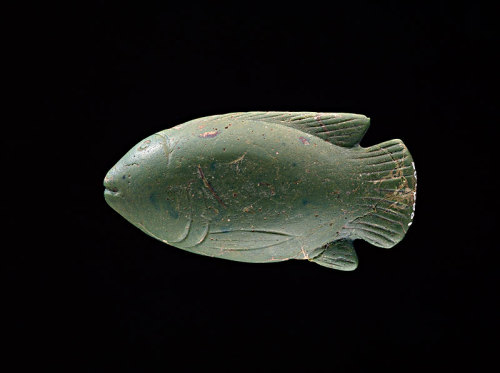 Cosmetic Scoop Cosmetic scoop in the shape of a molded glass fish. Ancient Egyptian green glass dish