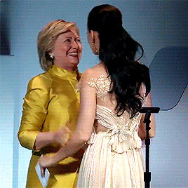 teenagedream:Hillary Clinton surprises Audrey Hepburn Humanitarian Award Recipient Katy Perry at the