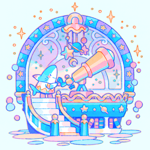 requinoesis:Day 17 - Star SharkInspired by the legends of ancient sharks that peeked at the surface of the sea to admire the starry sky, the astronomer built his observatory to discover the secret of the stars. ✨🔭