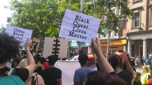 bi-trans-alliance:  Nottingham, England,   17 July 2016  (source) {Image Description: 3 photos of signs reading “Black Trans Lives Matter”,  “Black Bisexual Lives Matter”, and “Black Queer Lives Matter”.} (caption by @ya-pride) 