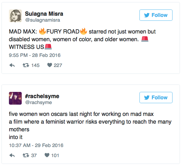 micdotcom:  Mad Max won so many Oscars by being inclusive Within Fury Road’s six