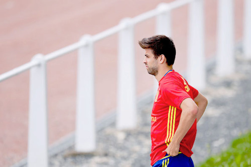 sashapique:Gerard Pique of Spain looks on during a training session on June 14, 2016 in La Rochelle,