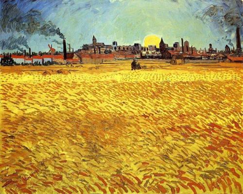 radomirus:  Vincent Van Gogh - Summer Evening. Wheatfield with Setting Sun, 1888. 