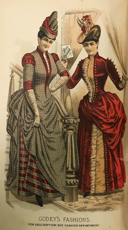 These fashions come from an 1887 issue of Godey’s Lady’s Book, a popular women’s magazine published 