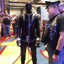 roughtradegear:  So….this is happening at our IML booth #iml2014#fetish#gay#leather#rubber#roughtradegear 