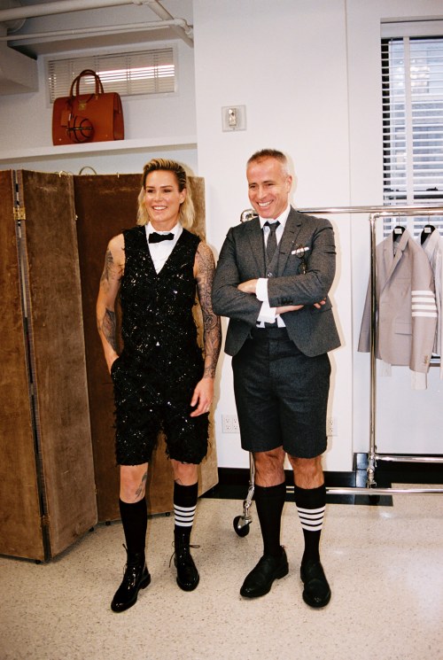 dappertomboy: Ashlyn Harris Wears a Custom Thom Browne Tuxedo to Marry Ali Krieger in Miami // Vogue