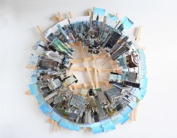 junkculture:  Mixed Media Assemblages Transform Cityscapes into Circular Planet-like Configurations